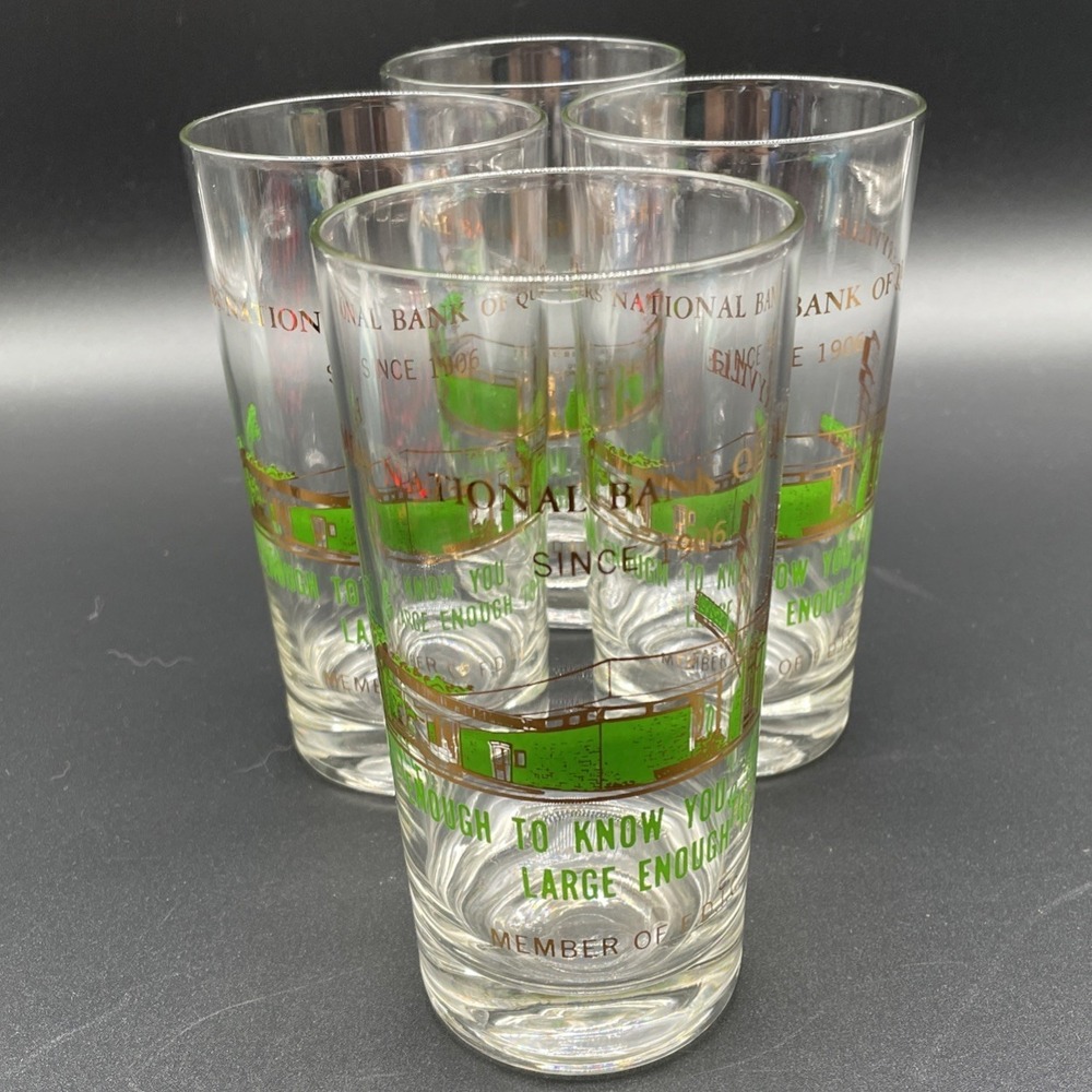 1960's Vintage Farmer's National Bank Of Quarryville, Pa Highball Glasses Set 4